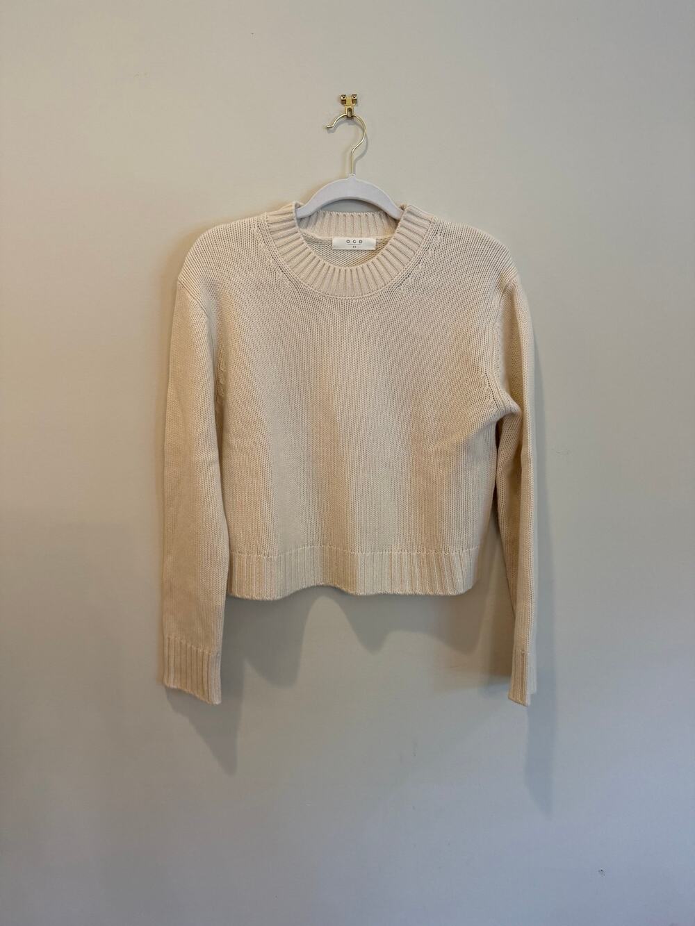 OGD Cream Cashmere Blend Crewneck Sweater XS Neutral Luxury Knit